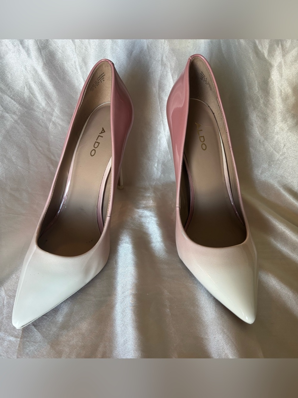 ALDO Pink-to-White Patent Pointed Toe Stiletto Pumps Stessy